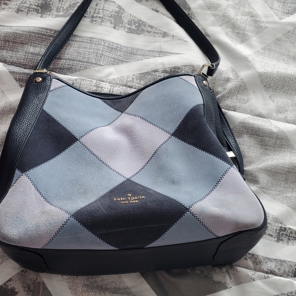 Kate Spade Blue and Black Checkered Shoulder Bag